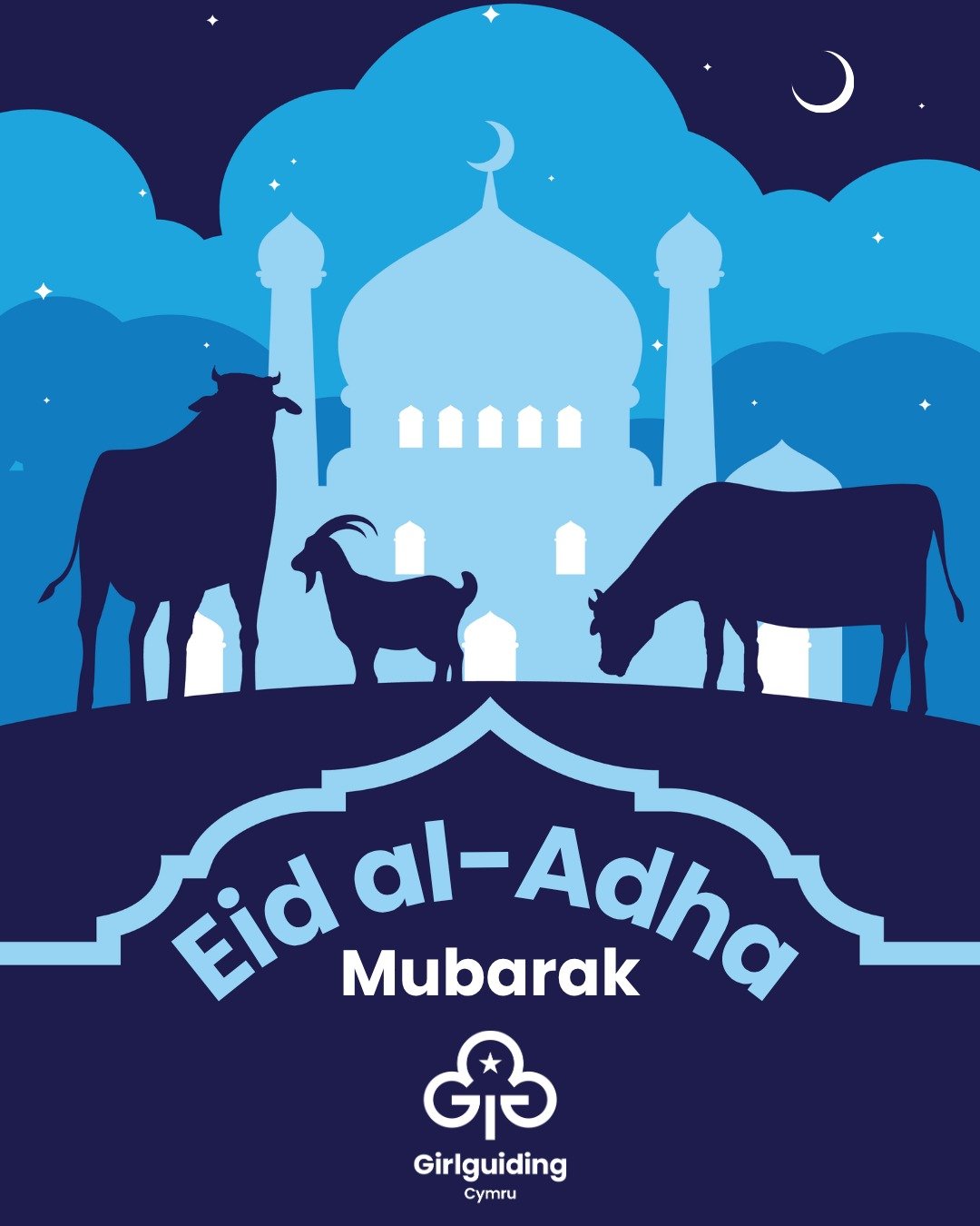 Eid Mubarak to all our Girlguiding Cymru members celebrating Eid al-Adha 🌙

Wishing you and your families a joyful and peaceful celebration.

#eidmubarak #GirlguidingCymru
