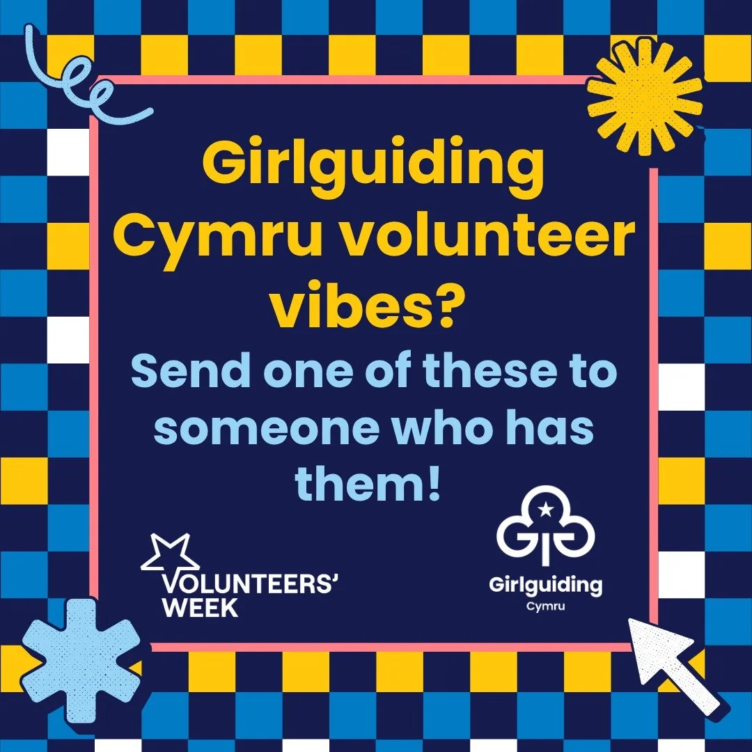🤩Know someone who would make a brilliant Girlguiding Cymru volunteer? 

Download one of our "Volunteer vibes" images and send it to someone you think would make a fantastic volunteer.

Here's some text you can copy and send with it:

🩷Thi