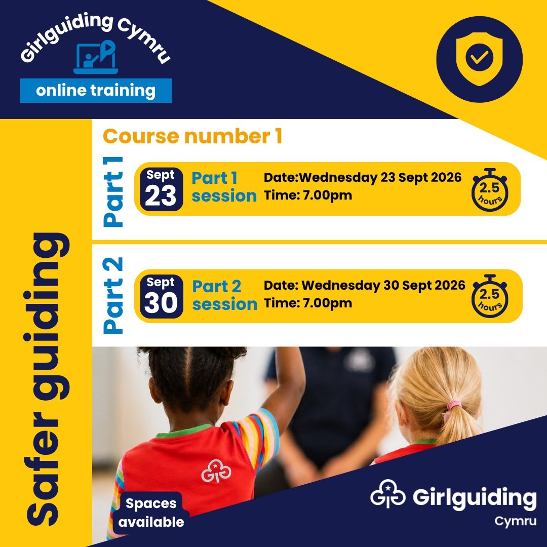 🌟 New Girlguiding Cymru training dates!
Our Safer Guiding training helps make sure volunteers can offer members a safe space where they can have fun, learn and grow. Safety is at the heart of everything we do. 💙

📅 Upcoming course dates:
Course 1
