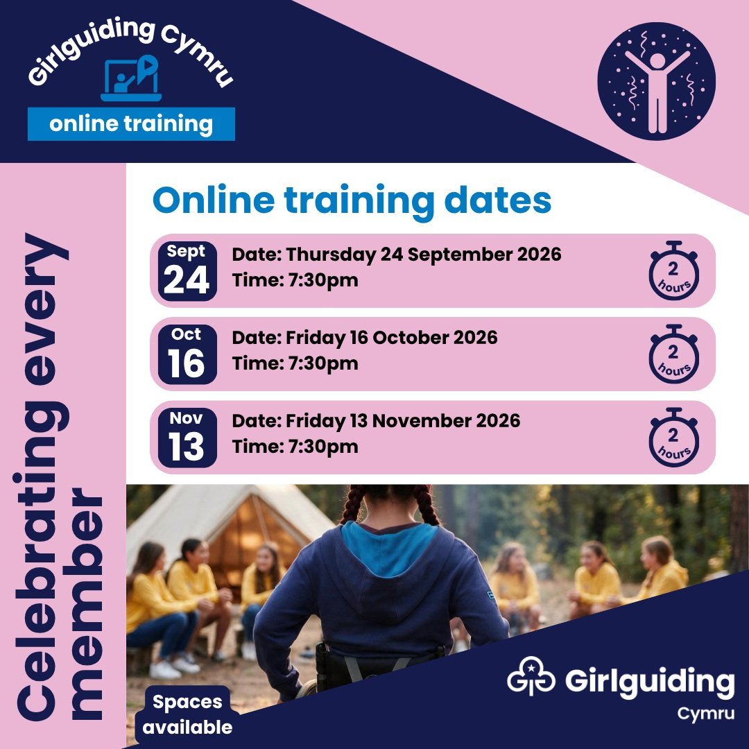 💻 Celebrating Every Member &ndash; Online Training Dates

New training dates are now available for Celebrating Every Member training with Girlguiding Cymru.

These sessions will support you to create a welcoming environment for all members, with pra