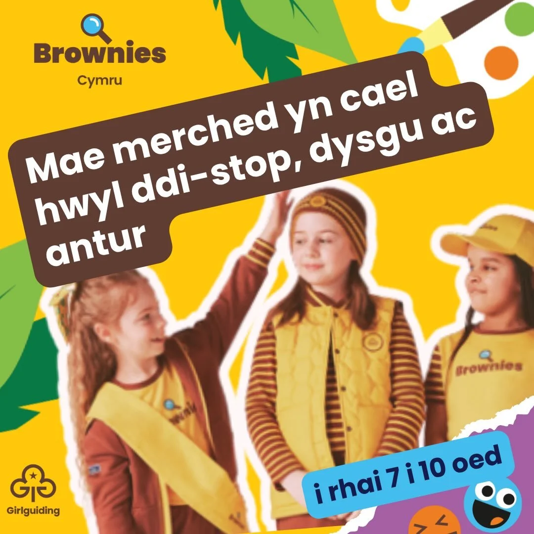 🌟 Hwyl, dysgu ac antur ddiddiwedd! 🌟

Mae Brownies ar gyfer merched 7 i 10 oed sy&rsquo;n hoffi rhoi cynnig ar bethau newydd, gwneud ffrindiau a chymryd rhan! 🤎

O dyfu llysiau a bod yn greadigol i ddyfeisio gemau, ennill bathodynnau a lleisio eu 