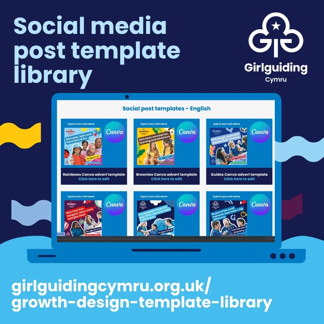 💻 At Girlguiding Cymru, we&rsquo;re excited to share our new Growth Canva templates, created to help leaders promote Growth in their units and communities. 

The templates are available in both Welsh and English and feature new growth photography fr