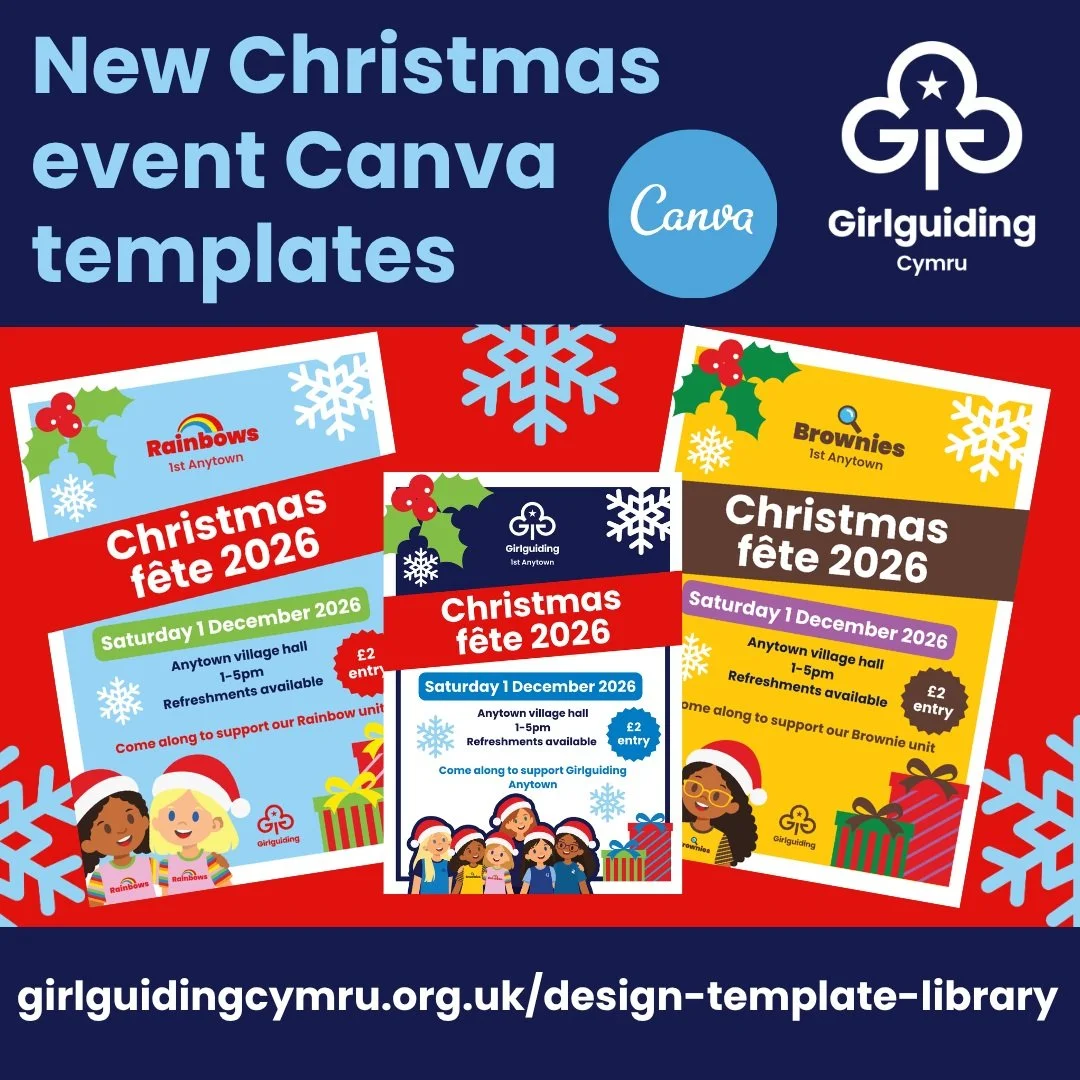🎄 Our Christmas event Canva templates are here! 🎄

You asked, and we listened! We&rsquo;ve had lots of requests for these on our ideas form, and we&rsquo;re delighted to share our new Girlguiding Cymru Christmas event templates.

They&rsquo;re avai