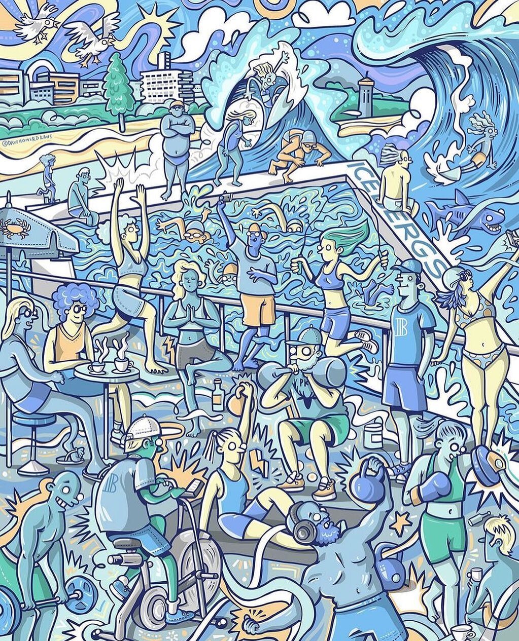 Our talented member @davehomerdraws has captured the Icebergs Gym here perfectly! We can see a lot of our members in this pic! Who can you spot? Thank you Dave! We are missing our gym family greatly and are looking forward to seeing you all again soo