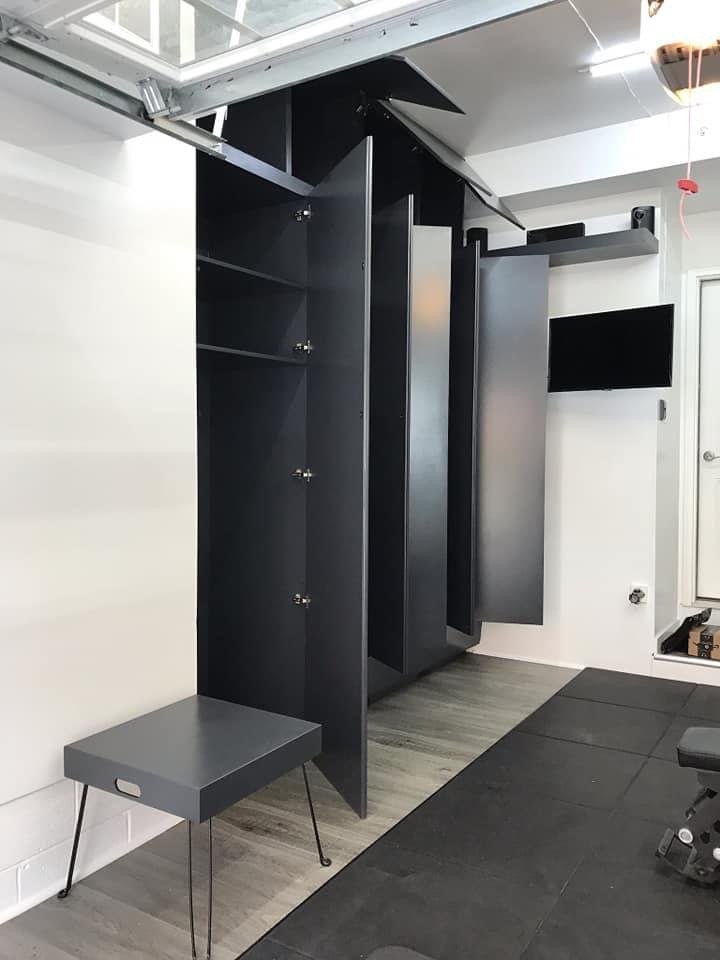 Garage to Gym Renovation with custom cabinetry