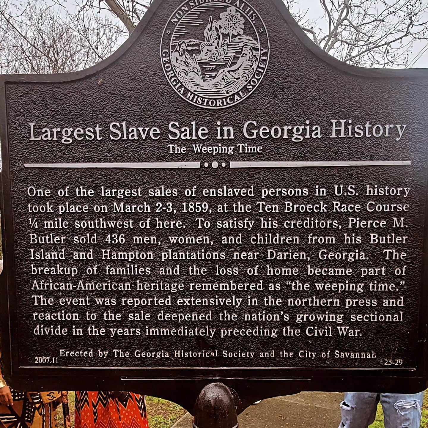 On March 2-3, 1859, in West #Savannah, 436 enslaved African American men, women, and children were presented for sale under torrential rain. The historical account says the skies opened, and even God &ldquo;wept.&rdquo;

Today, 165 years later, we ag