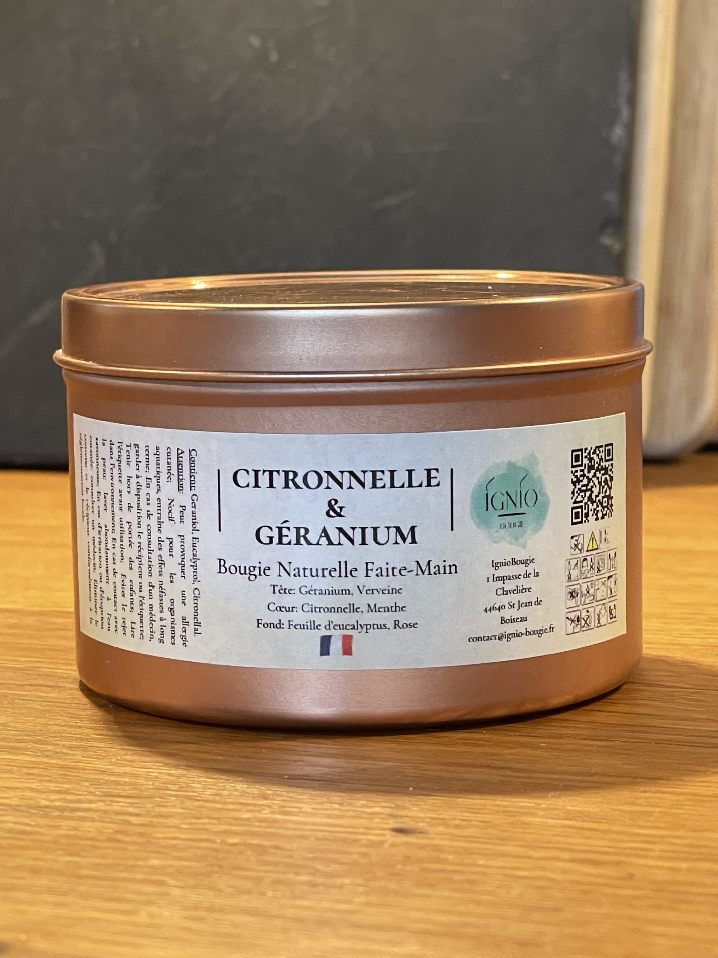 Bougie Ignio bio Citronnelle & Géranium de My Byzance