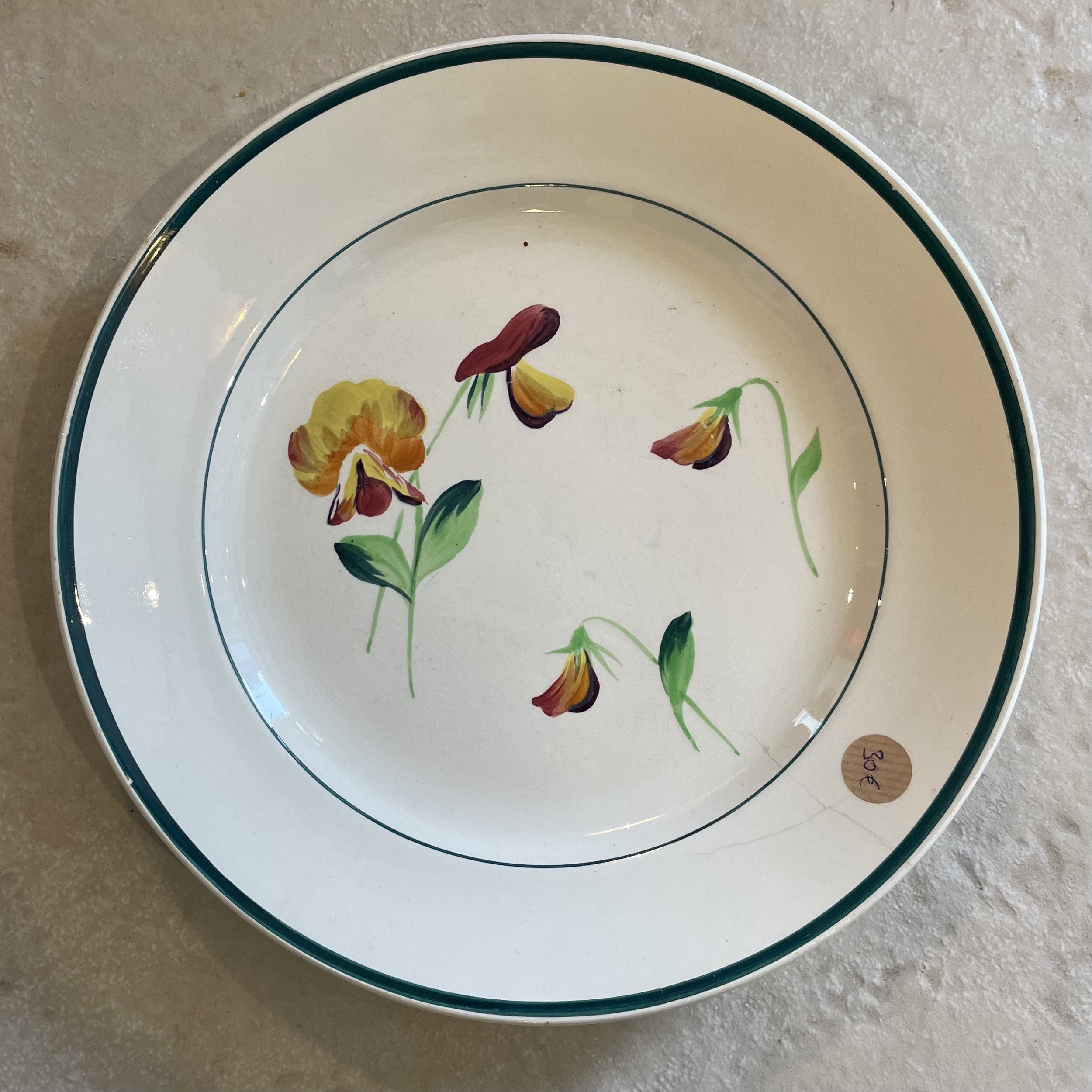 Plat à servir rond liseret vert et fleurs