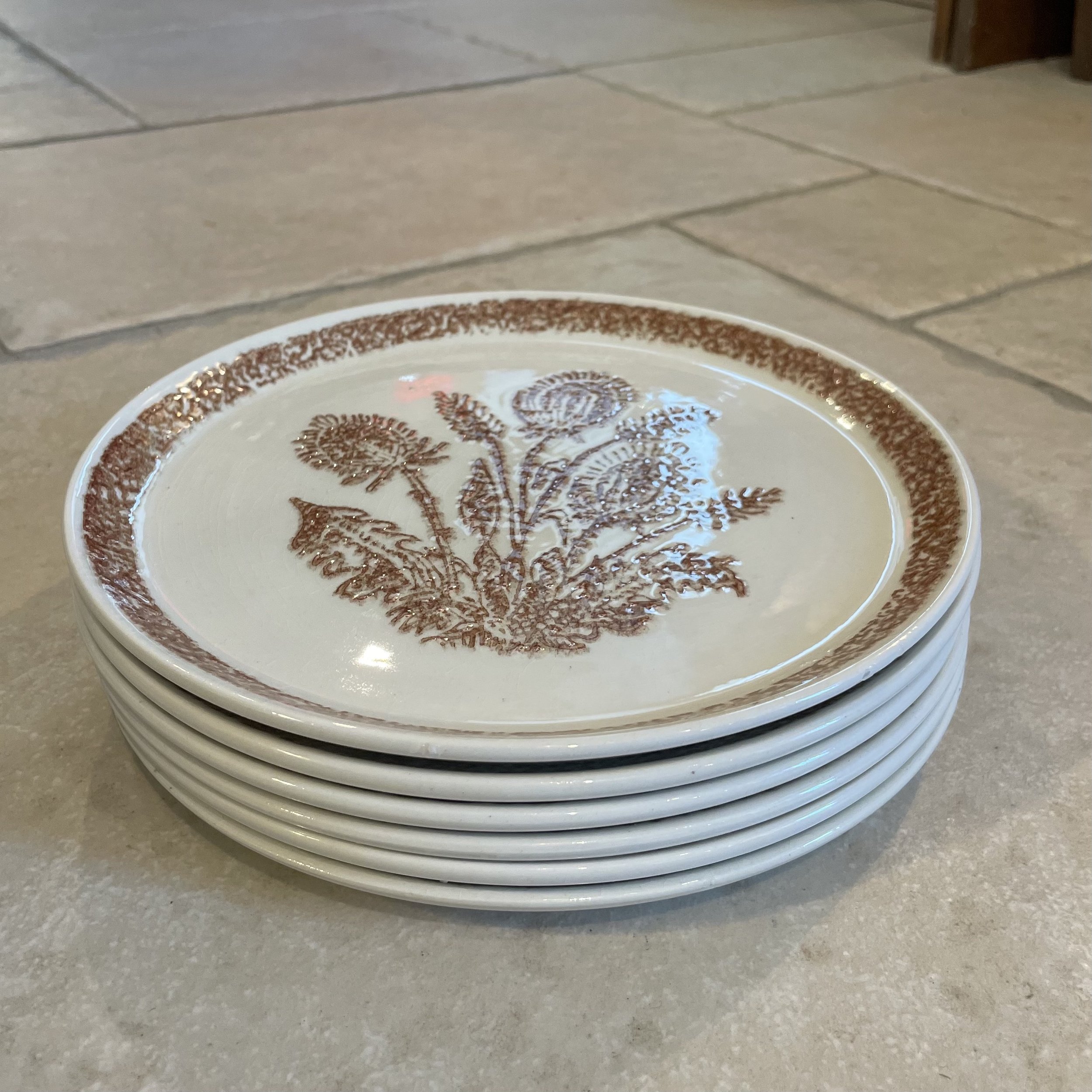 Série de 6 assiettes chardons taupe