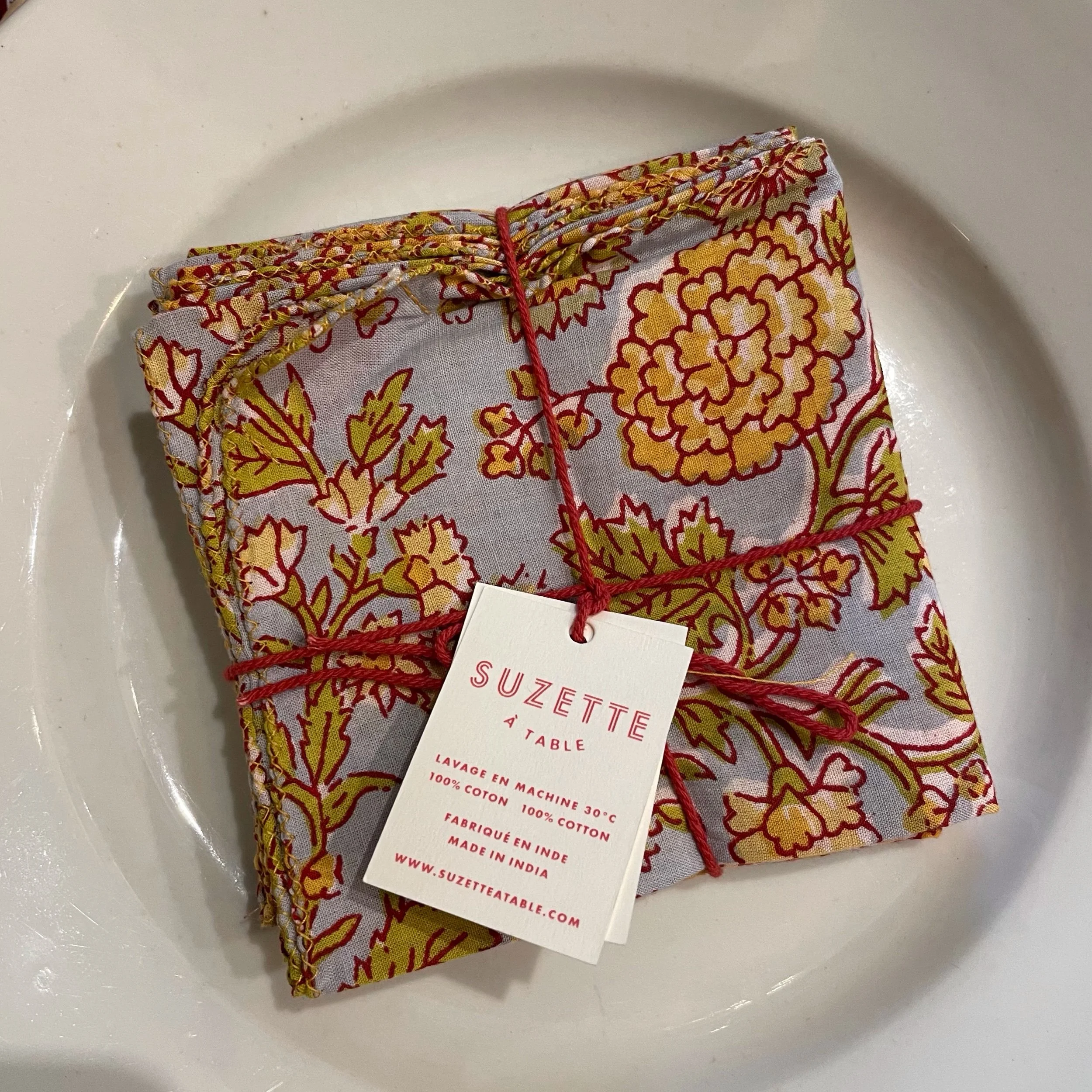 Série de 4 serviettes Suzette à fleurs moutarde