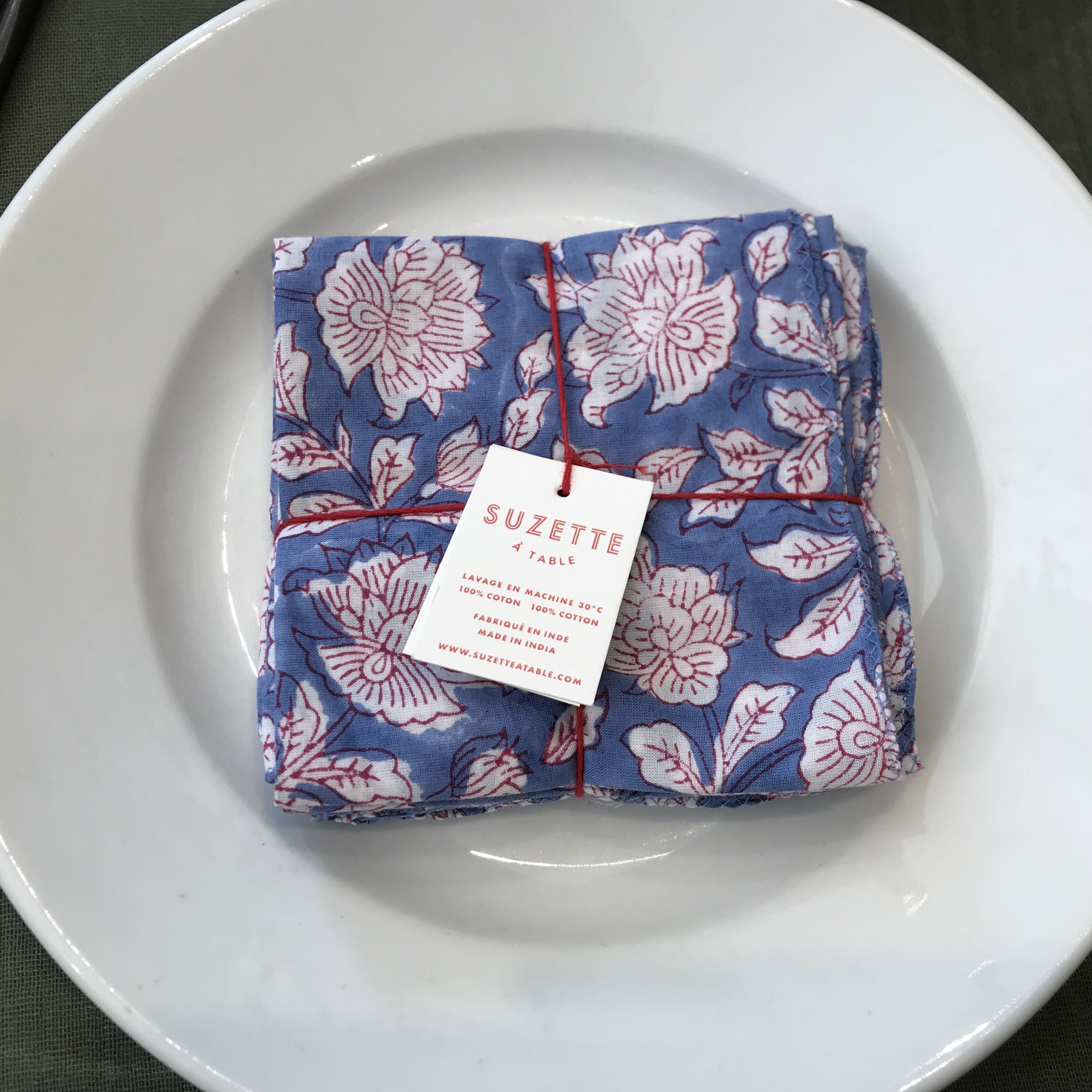 Série de 4 serviettes Suzette a fleurs bleu de My Byzance