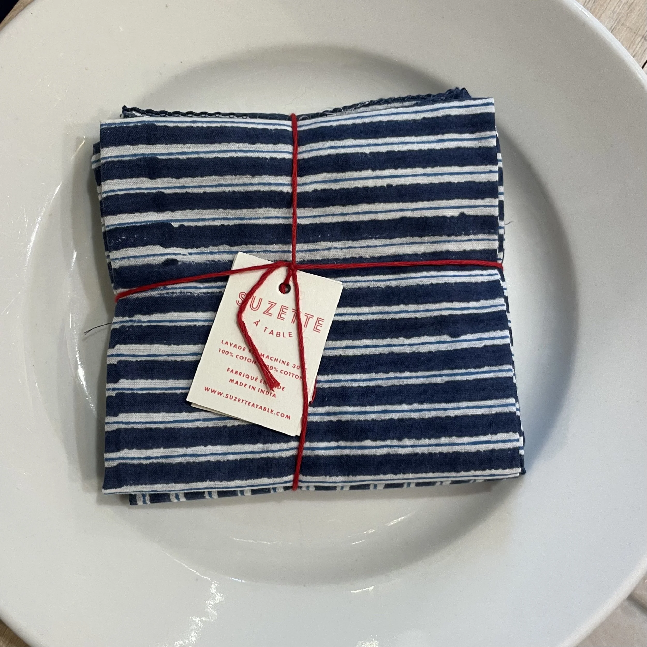 Série de 4 serviettes Suzette rayées bleu