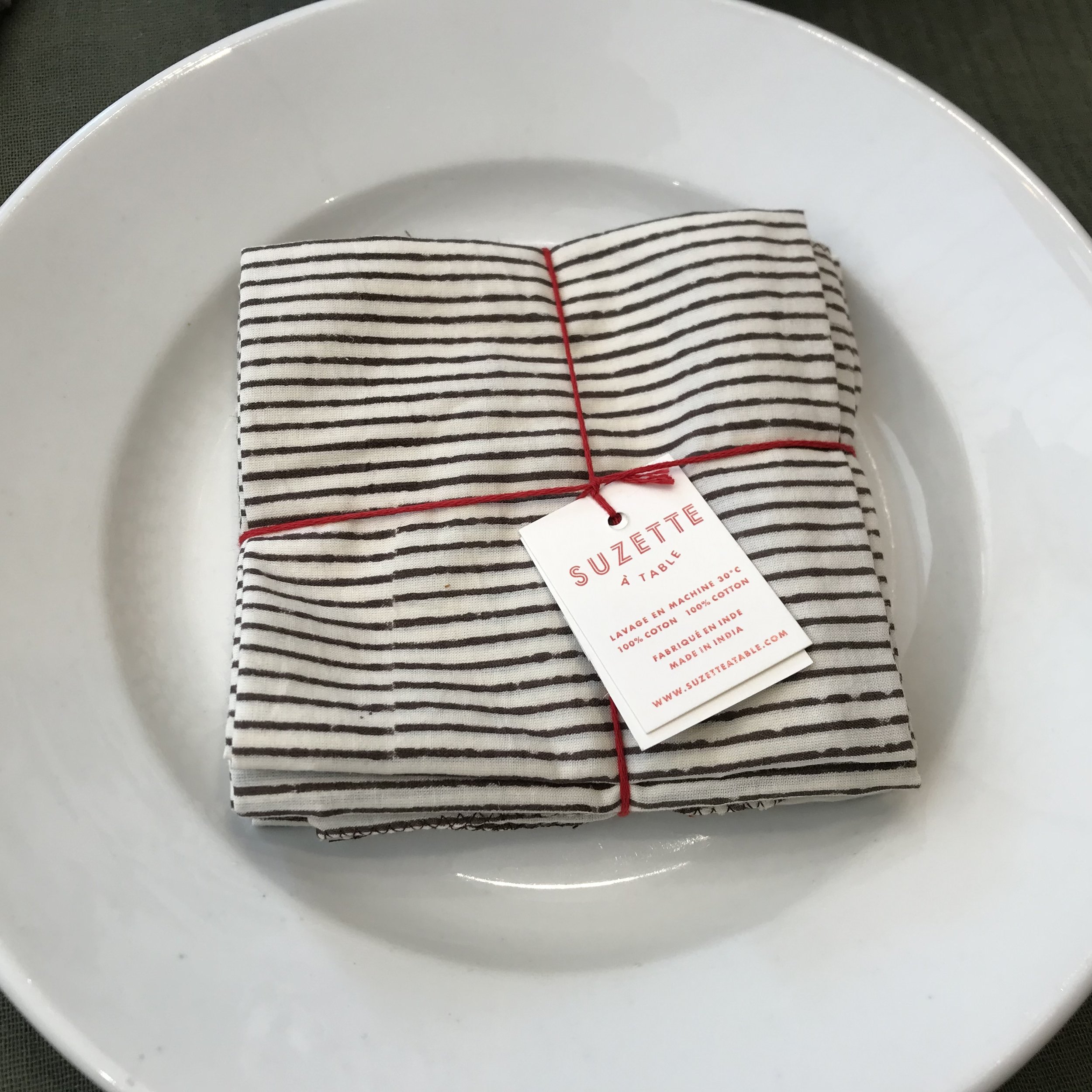 Série de 4 serviettes Suzette rayées taupe et crème de My Byzance