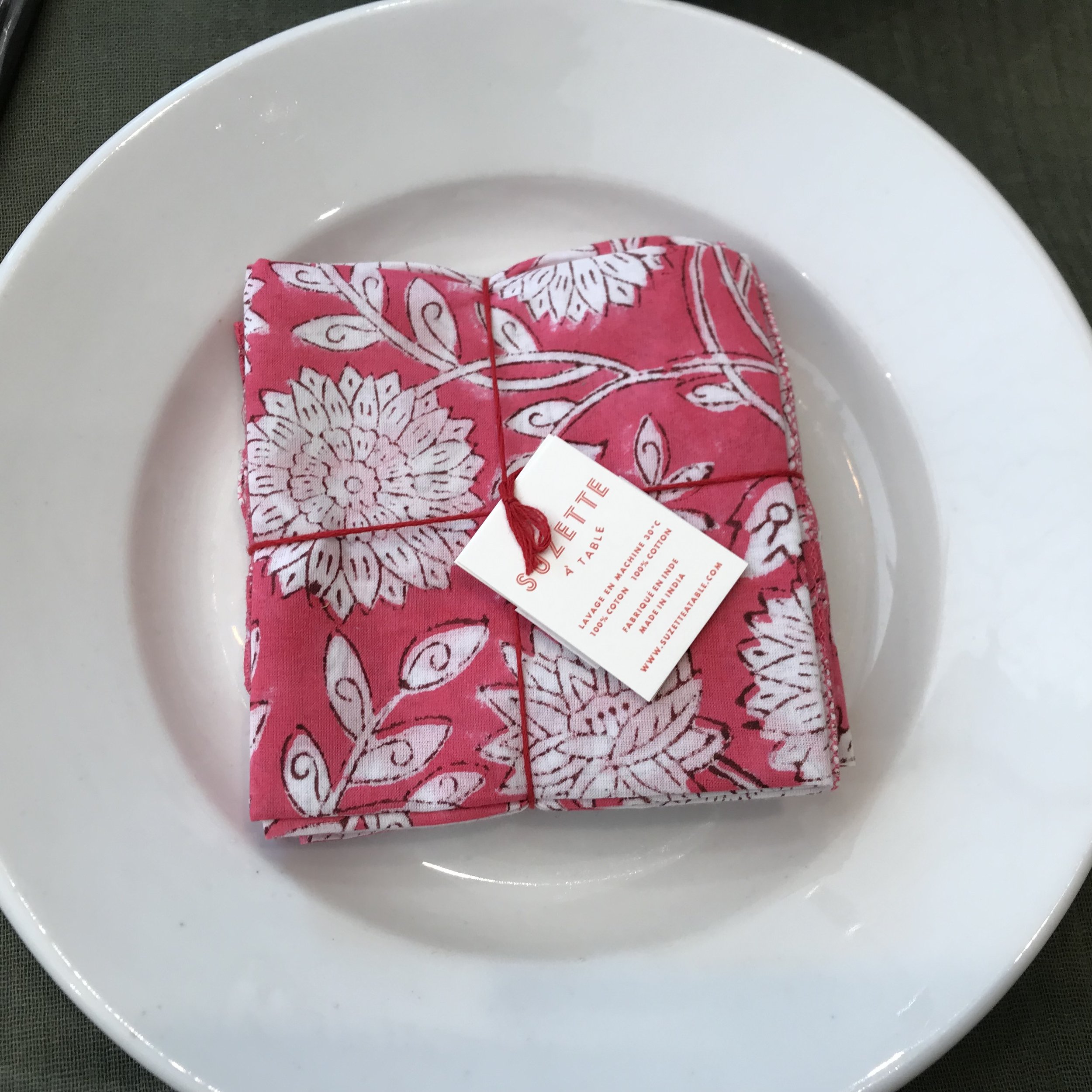 Série de 4 serviettes Suzette a fleurs fraise de My Byzance
