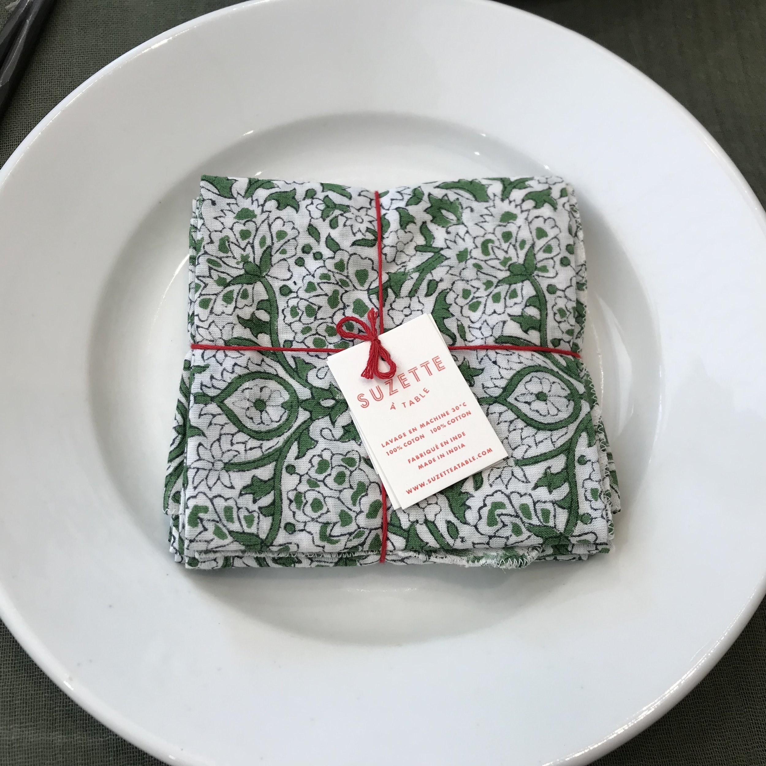 Série de 4 serviettes Suzette à fleurs vertes et blanches de My Byzance