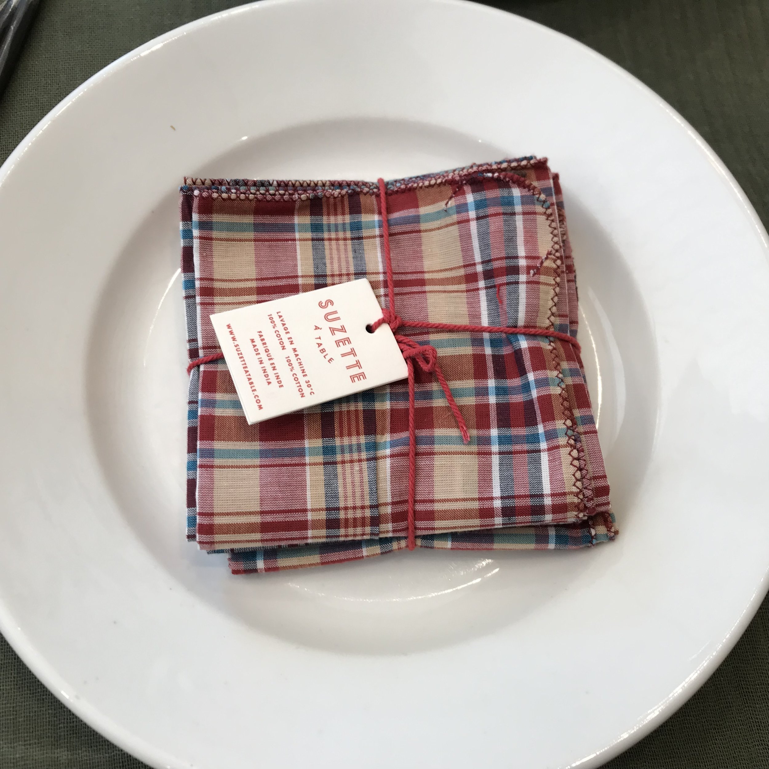 Série de 4 serviettes Suzette tartan bordeaux et pétrole de My Byzance