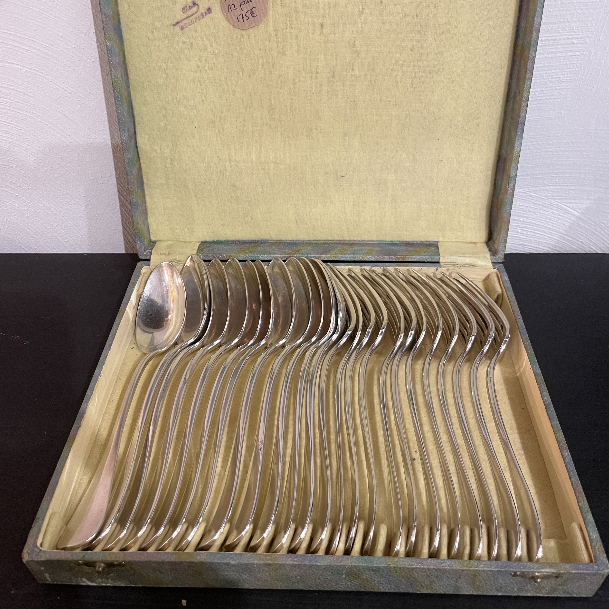 Série de 12 cuillères à soupe et 12 fourchettes métal argenté Cailar Bayard modèle Baguette De My Byzance