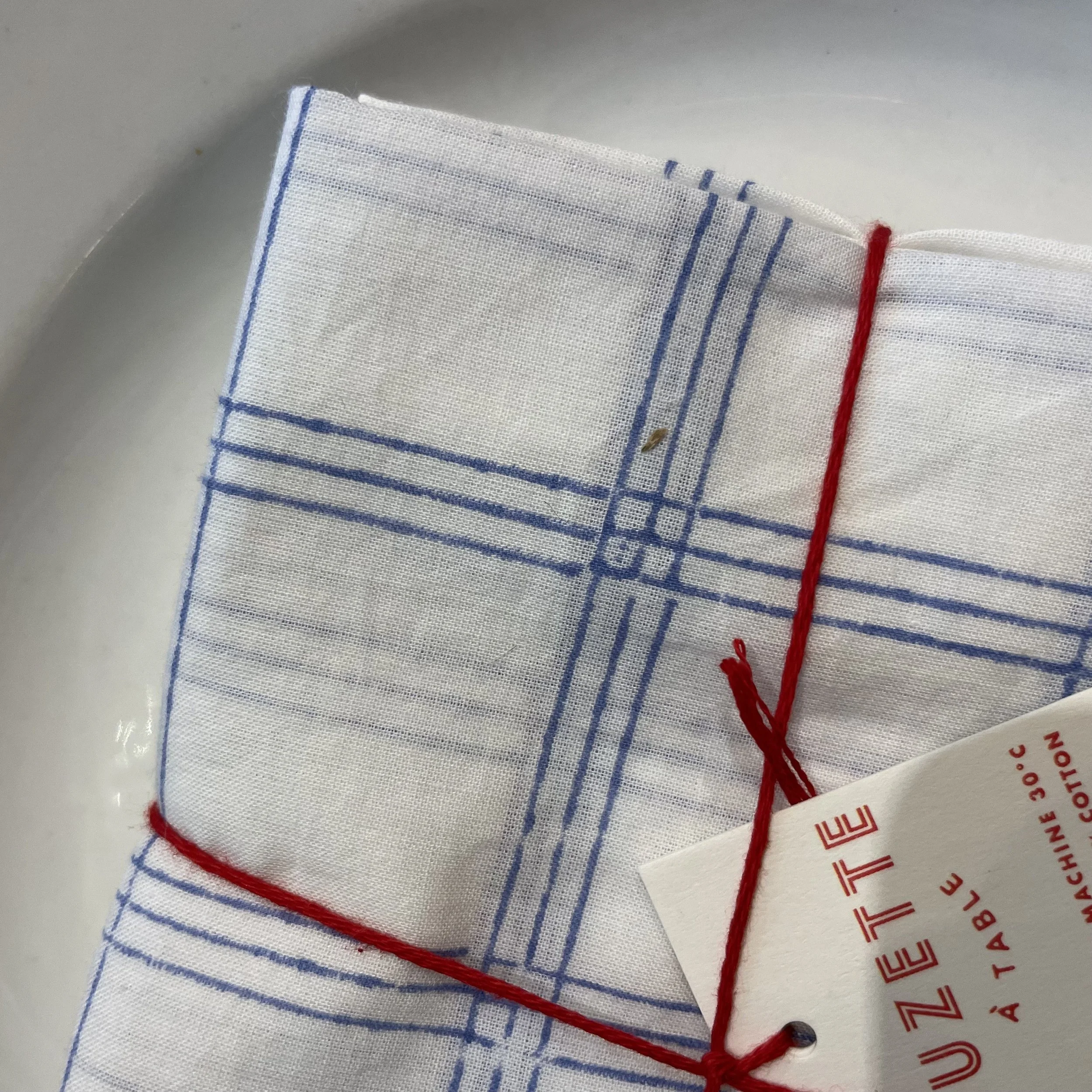 Série de 4 serviettes Suzette mouchoir blanc bleu De My Byzance