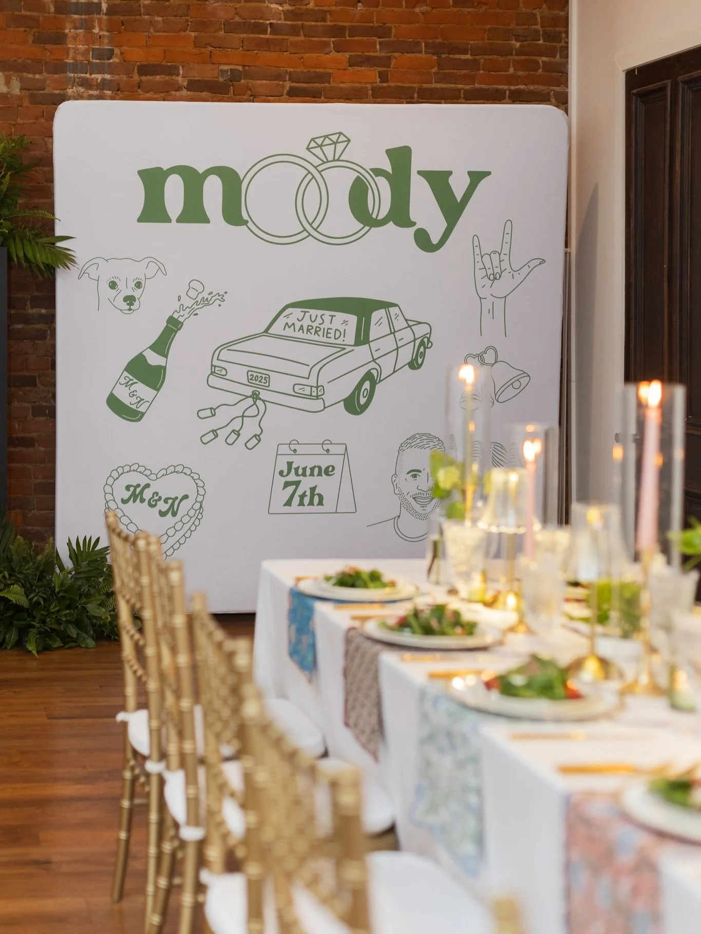 The details are where the love lives. Custom illustrated signage, personalized matchboxes, his &amp; hers cocktails, and their pup Taco featured front and center, the Moody wedding was entirely, unapologetically them. 

What&rsquo;s your favorite det