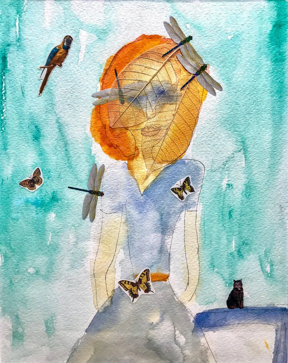 Dragonfly Girl mixed media on paper 11x14 $400