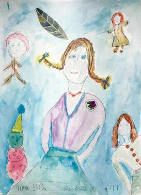 Pig-Tailed Day Dreamer mixed media on paper 11x14 $400