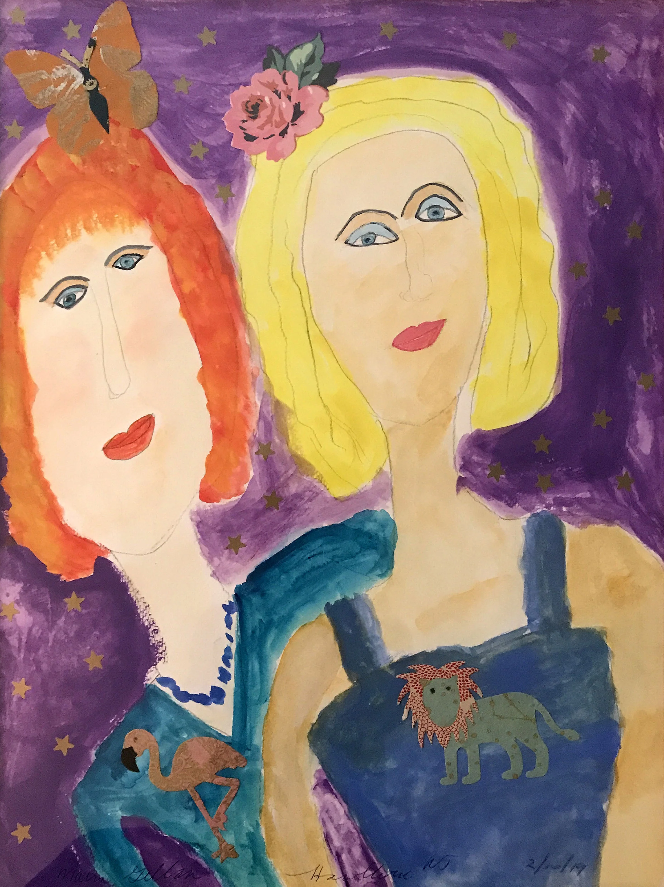 Women in Lion and Flamingo Dresses
