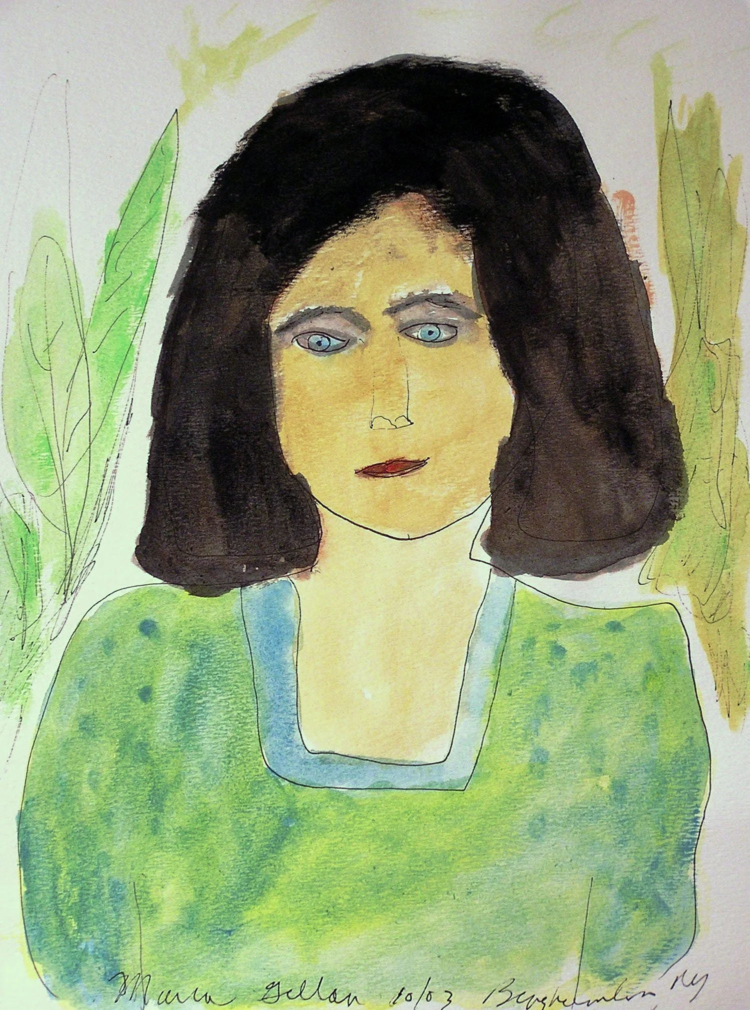 Woman in Emerald Dress watercolor 16.5 x 14 $150