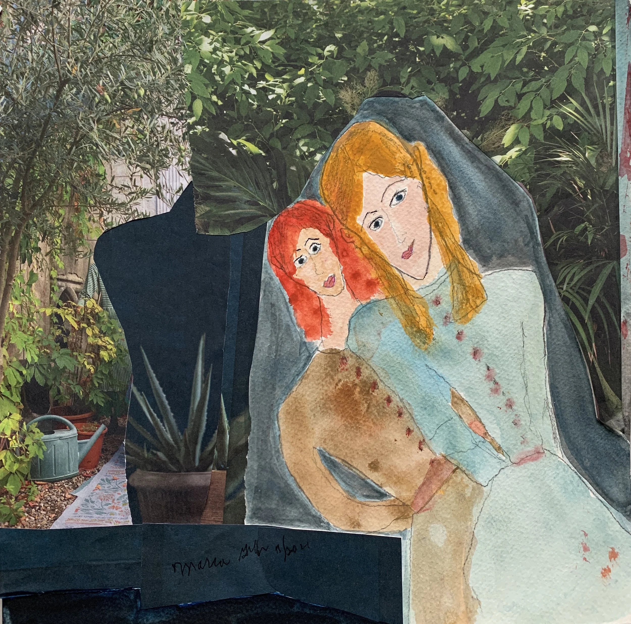   Girls in Garden  #74  12x12   mixed media $450 
