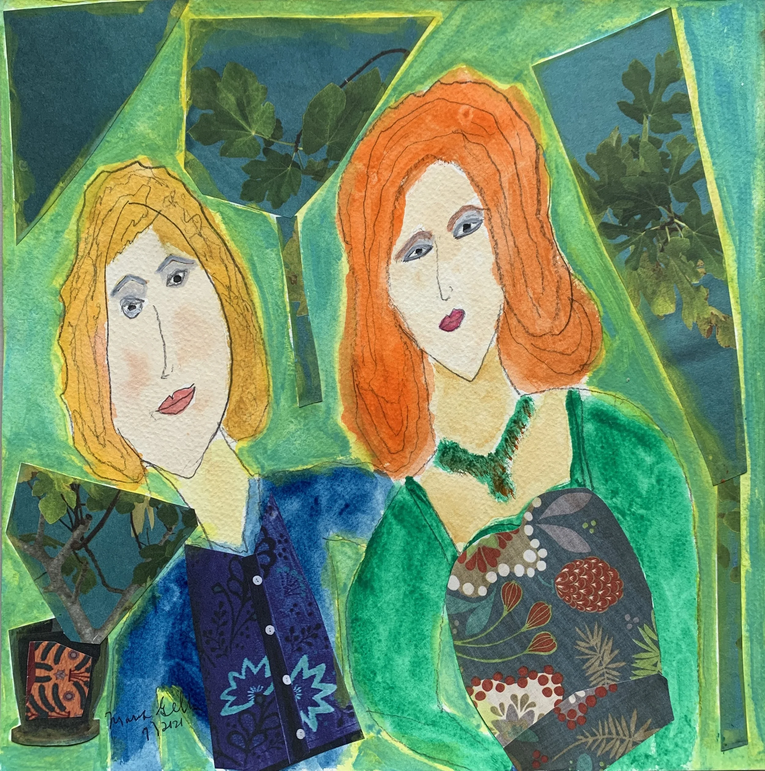   Sisters With Trees   83  12X12   mixed media    $450 