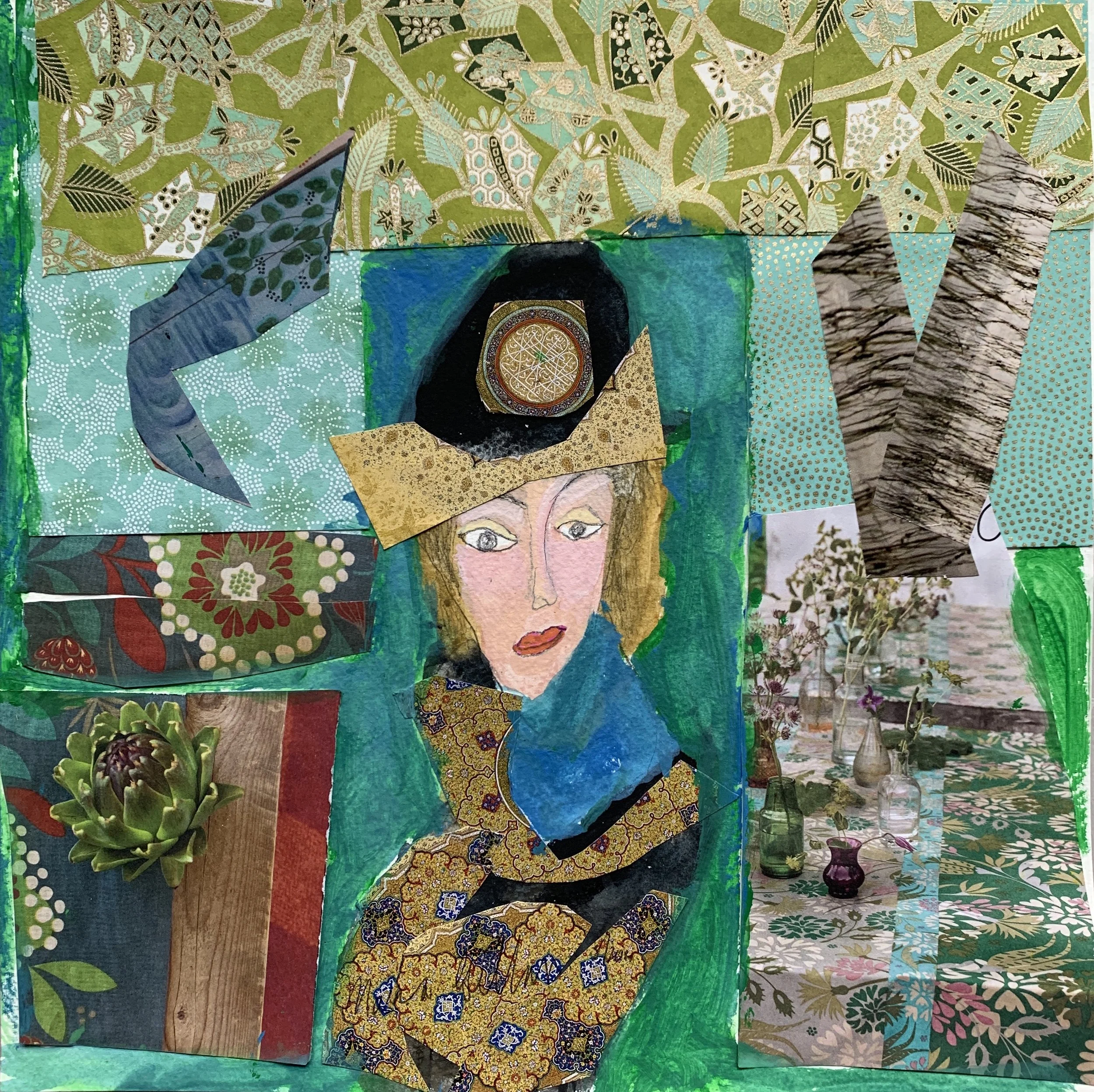   Interior with Russian Lady   #76 12X12 mixed media SOLD   