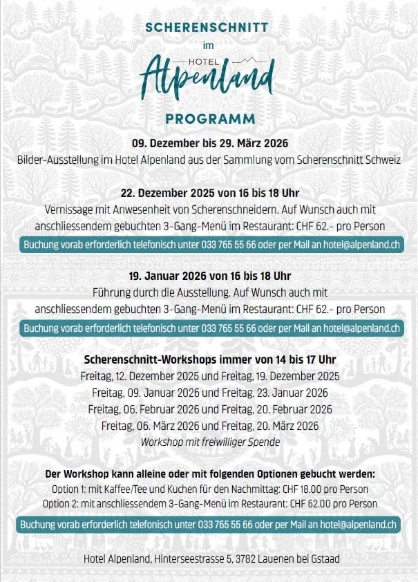 Scherenschnitt Schweiz 40-Jahre Jubiläum - Vernissage im Hotel Alpenland
