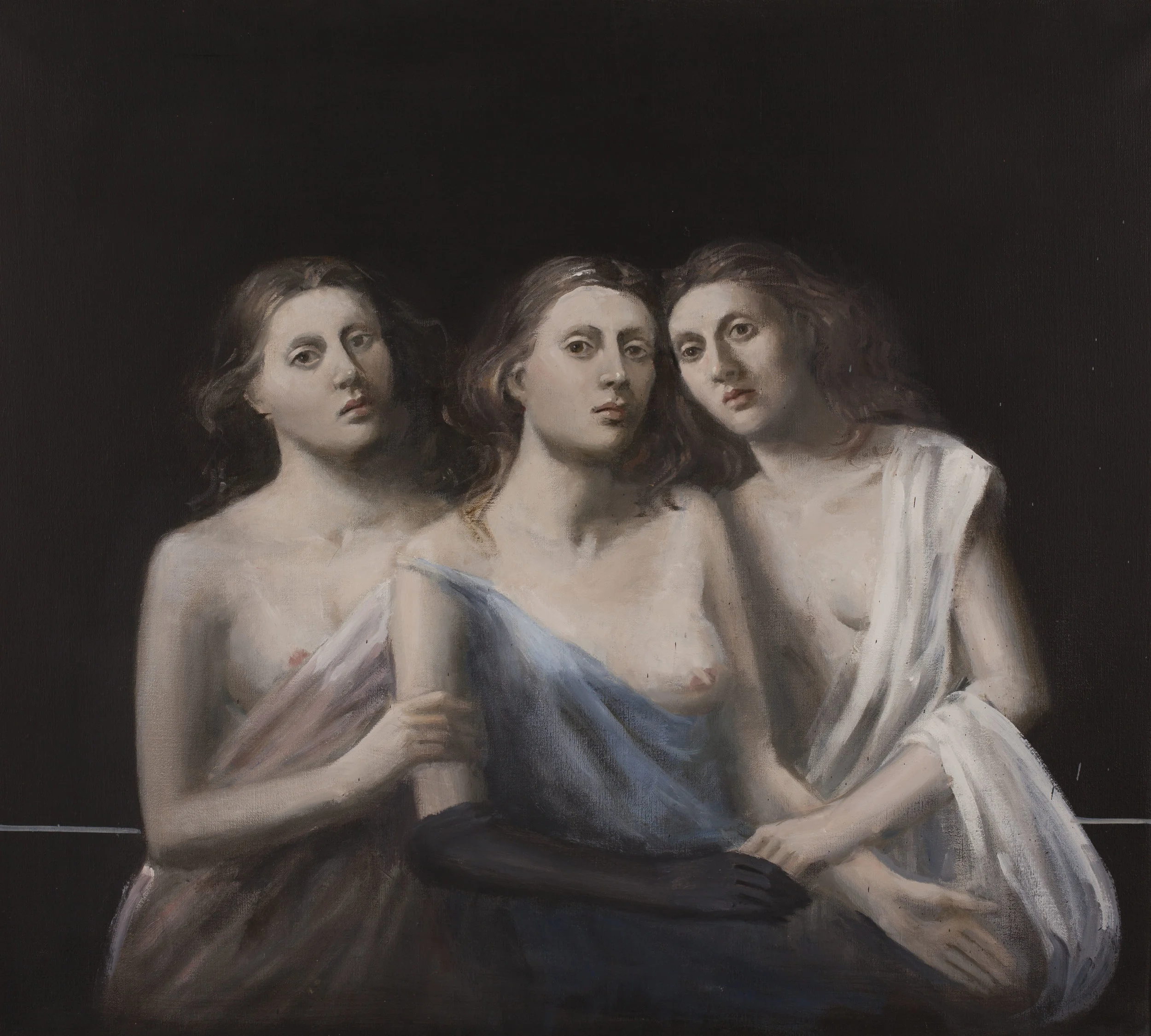 Raymond Han (1931-2017), Untitled (Three Sisters) , ca. 2003. Oil on linen, 34 x 36 inches