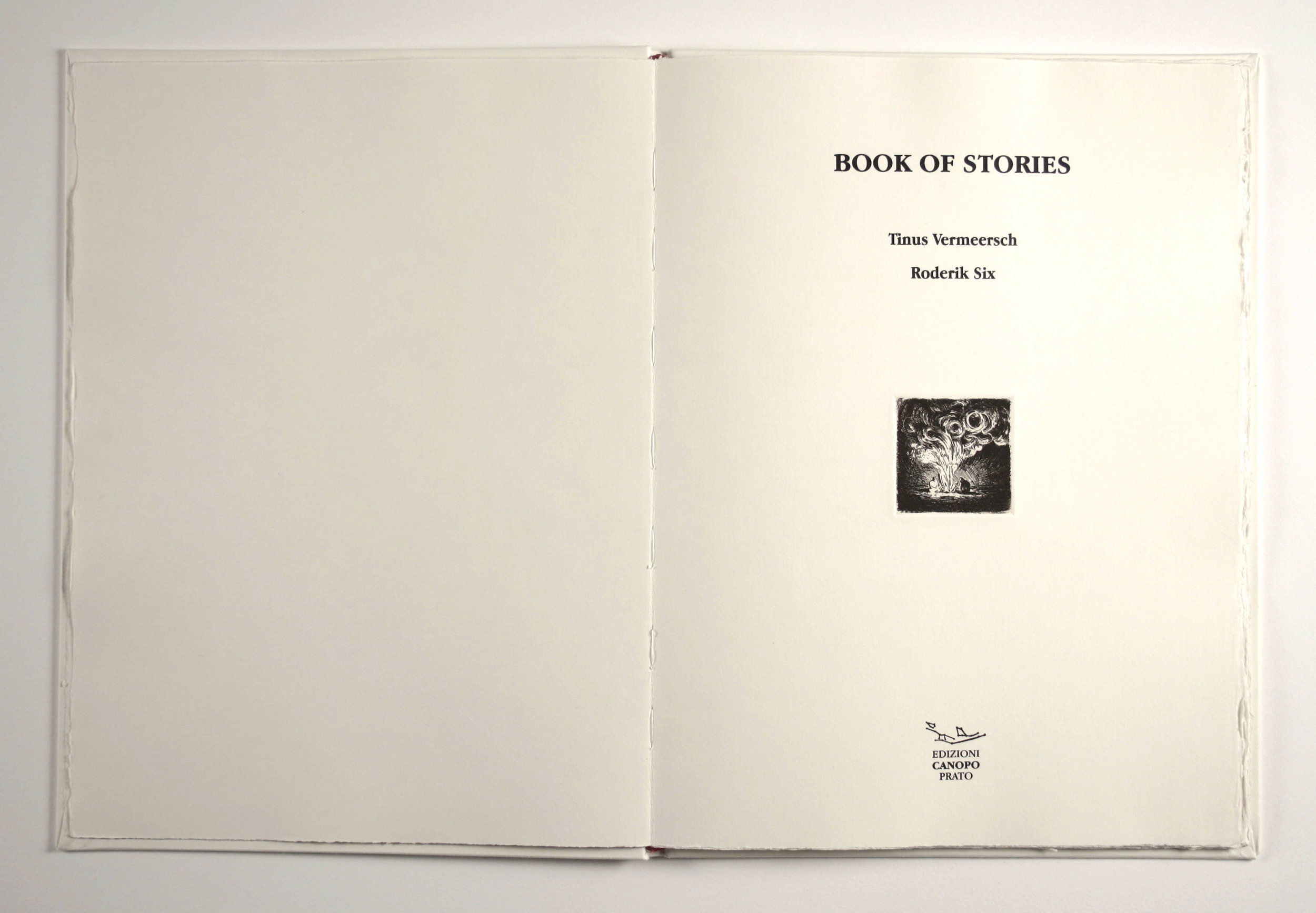   BOOK OF STORIES Eleven etchings of TINUS VERMEERSCH One unpublished narration of RODERIK SIX , 2013 Artist Book 16 x 11 x 1/2 inches (40.6 x 27.9 x 1.3 cm) Wood case: 17 1/8 x 11 3/4 x 1 1/2 inches (43.5 x 29.8 x 3.8 cm) Edition : 43/50 Edizioni Ca