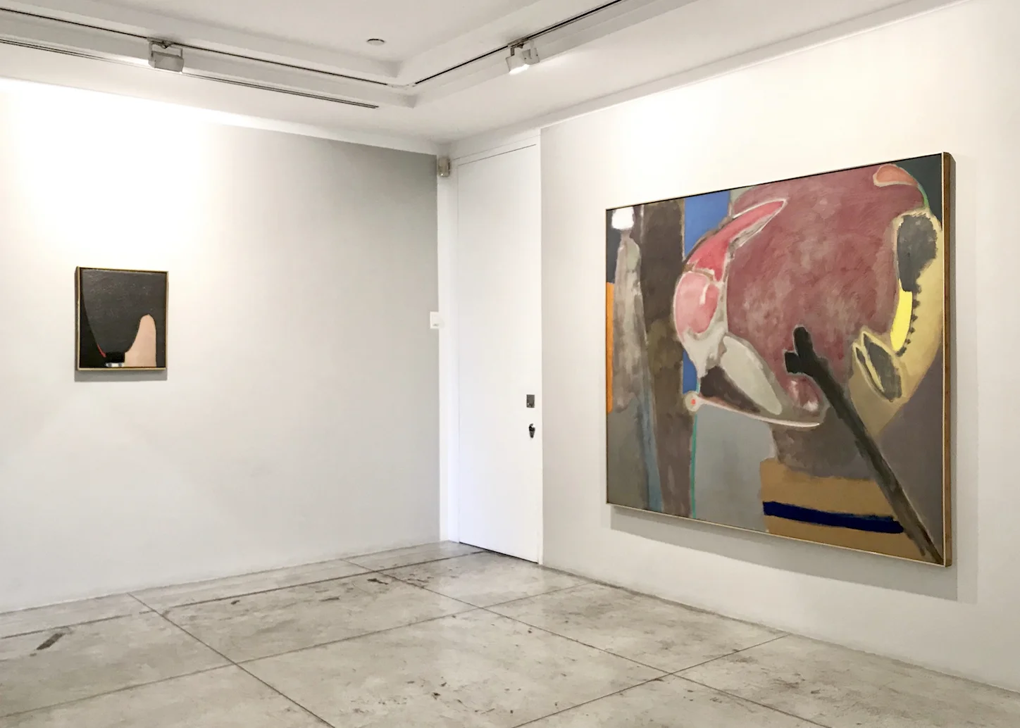 Installation View, Right: Stephen Greene (1917-1999), Vigil, 1962, Oil on canvas, 68 x 80 inches Left: Bernard Childs (1910-1985), Carmen , 1962, Oil, carborundum and graphite on canvas, 21 3/4 x 18 1/4 inches