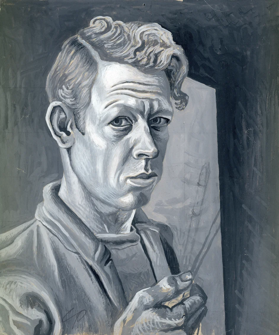 Charles Pollock (1902-1988), Self-Portrait , 1930s, Pencil and gouache on tan paper, 9 1/2 x 7 7/8 inches.