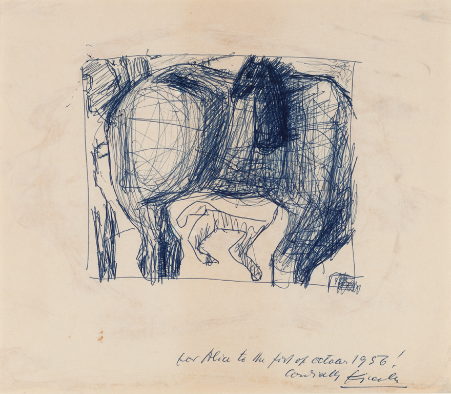   Frederick Kiesler  (1890-1965)  Untitled (Bucephalus) , 1956 Pen on paper Image size: 18 1/2 x 11 inches (47 x 27.9 cm) 