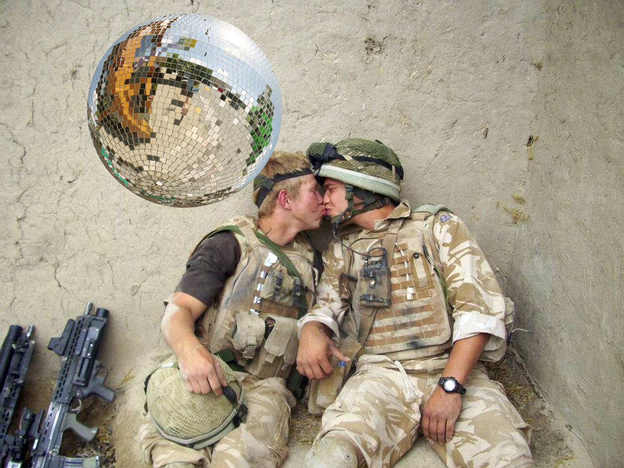  Bradley Wester  Kiss,  2013   Disco Interventions/Queering the Military Series   Digital archival print 18 x 22 1/2 inches   Edition 1/6    
