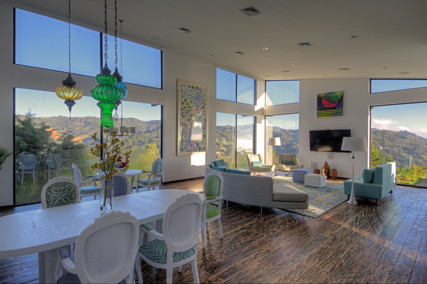 Living/dining area with mountain views