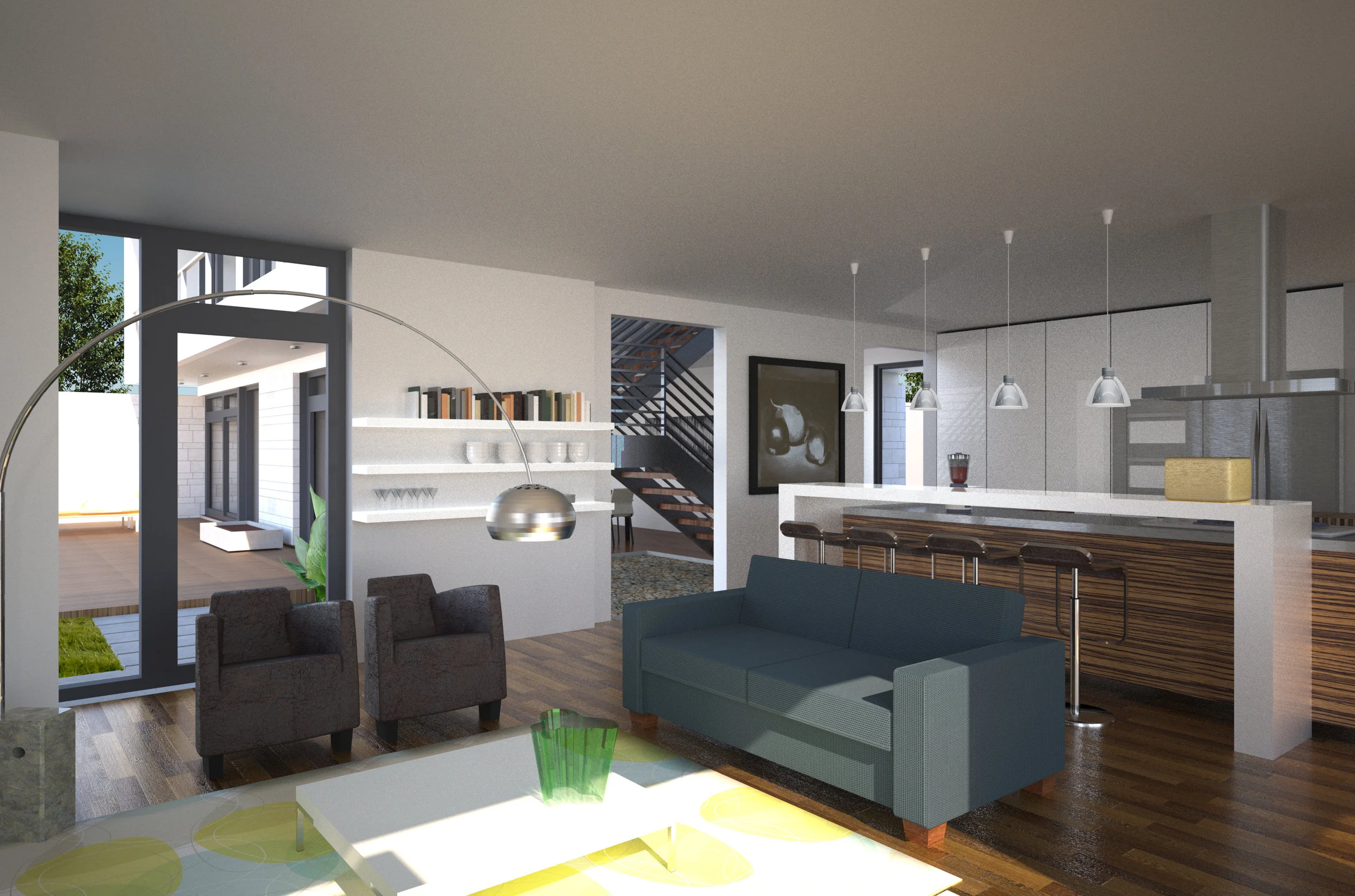 Open plan kitchen and living area