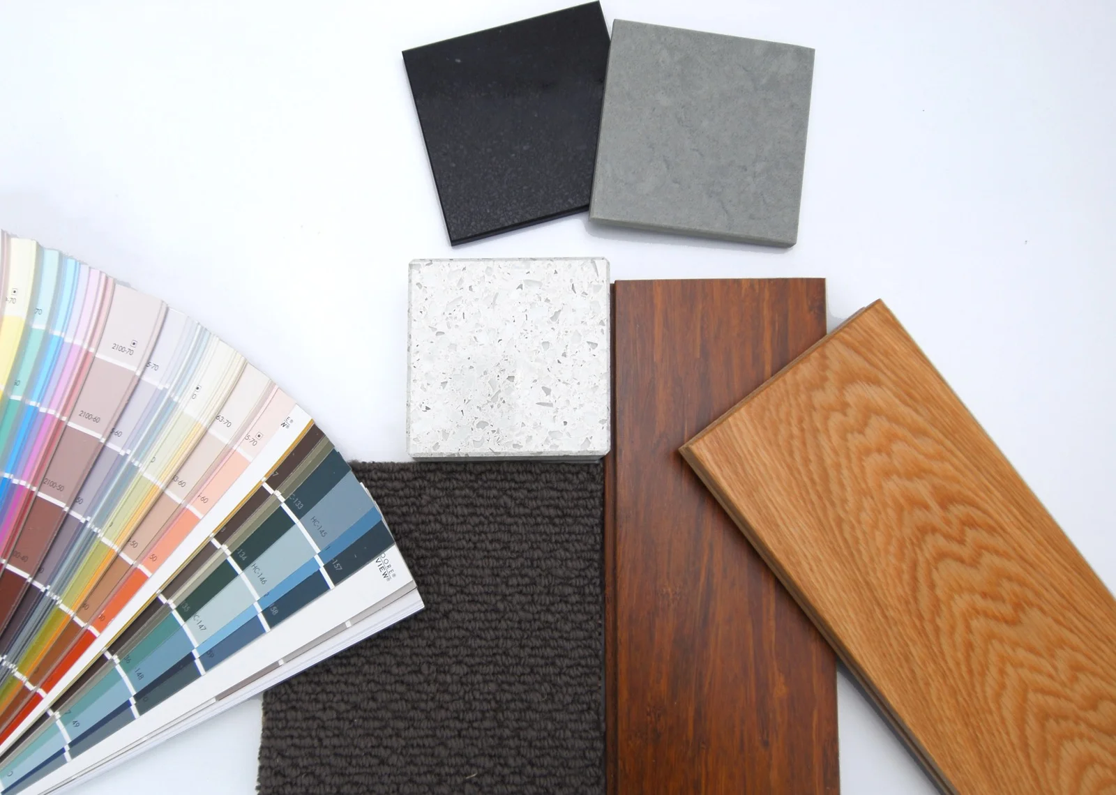 Paint deck and flooring and countertop swatches