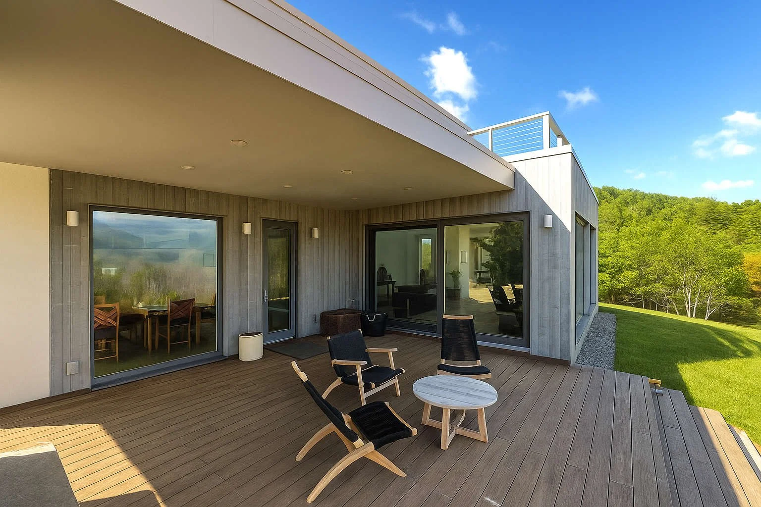 A Large Roof Protects The Deck