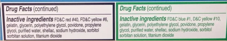 The list of ingredients in this daytime and nighttime cold and flu formula don't sound very healthy to me-- food colorings, artificial sweeteners, and even shallac (which is what they put in nail polish to prevent it from smudging on your nails).