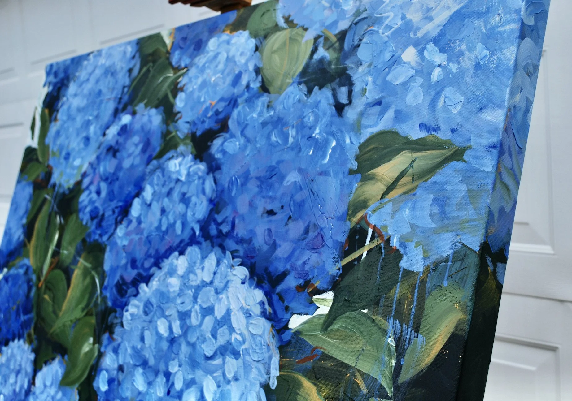 Blue Hydrangea in Rain Painting Edge.JPG