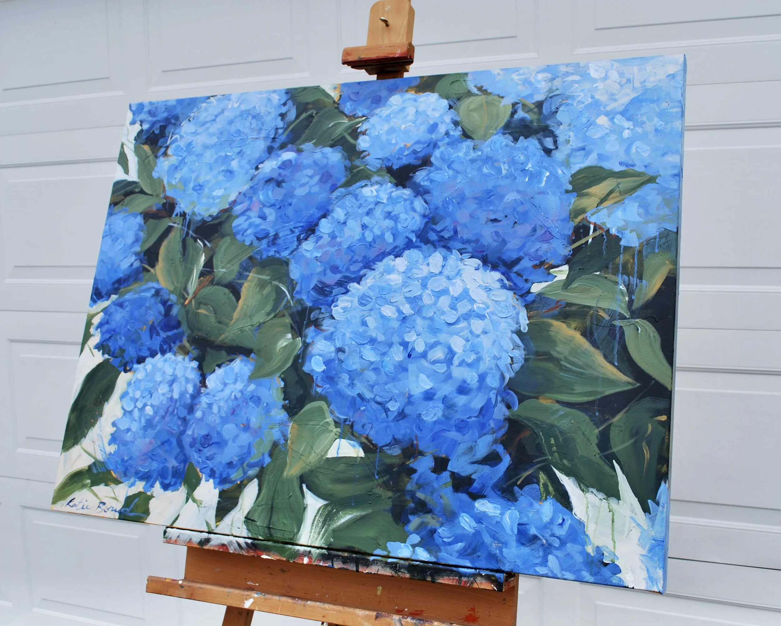 Blue Hydrangea in the Rain Painting Side View.JPG