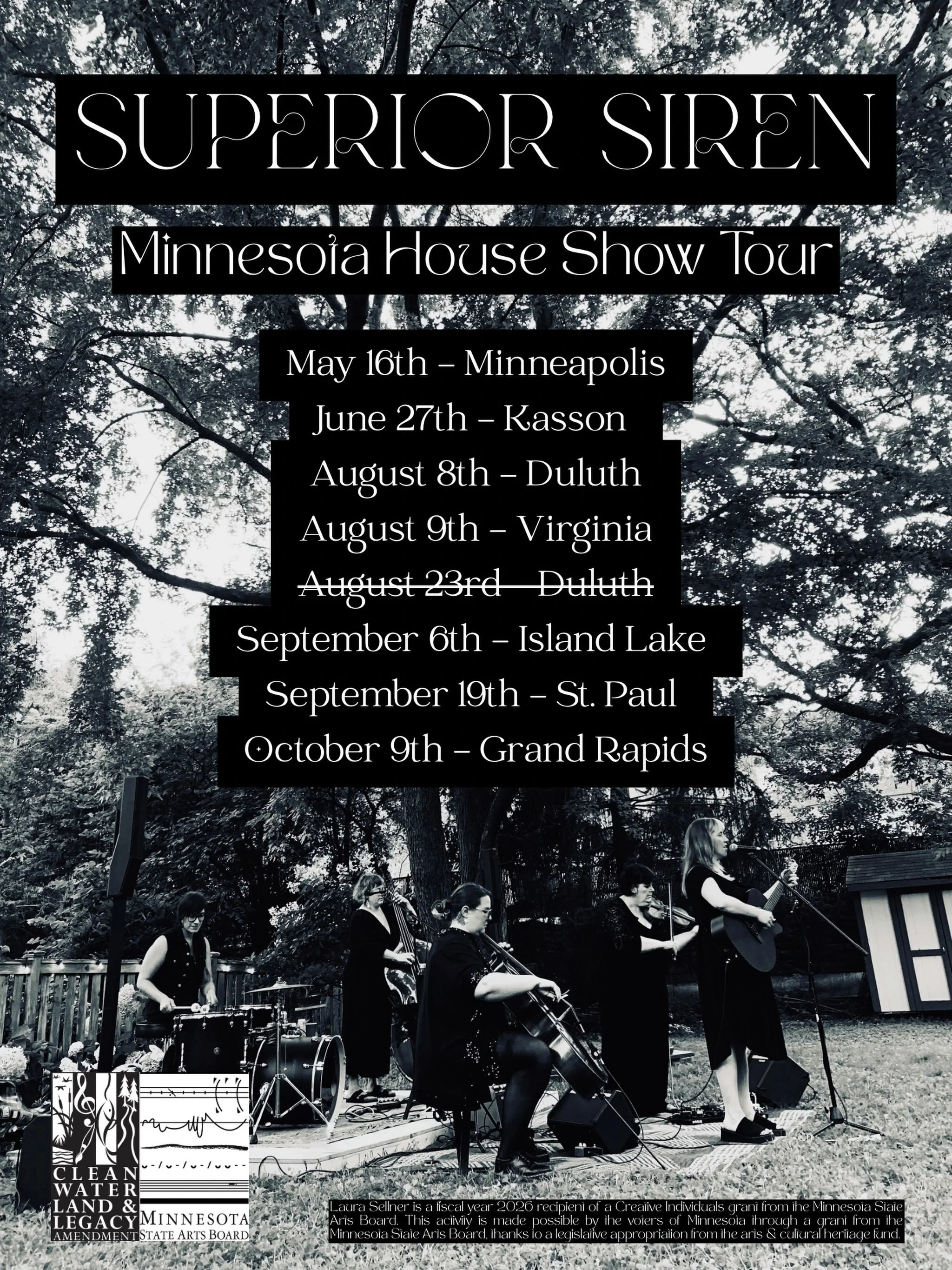We are very sorry to say our house show in Duluth on Sunday August 23rd is cancelled. 

Additionally, our Grand Rapids show has moved from Sunday October 11th to Friday October 9th. We&rsquo;ll be performing with our good friend @mckeonhugh. More det