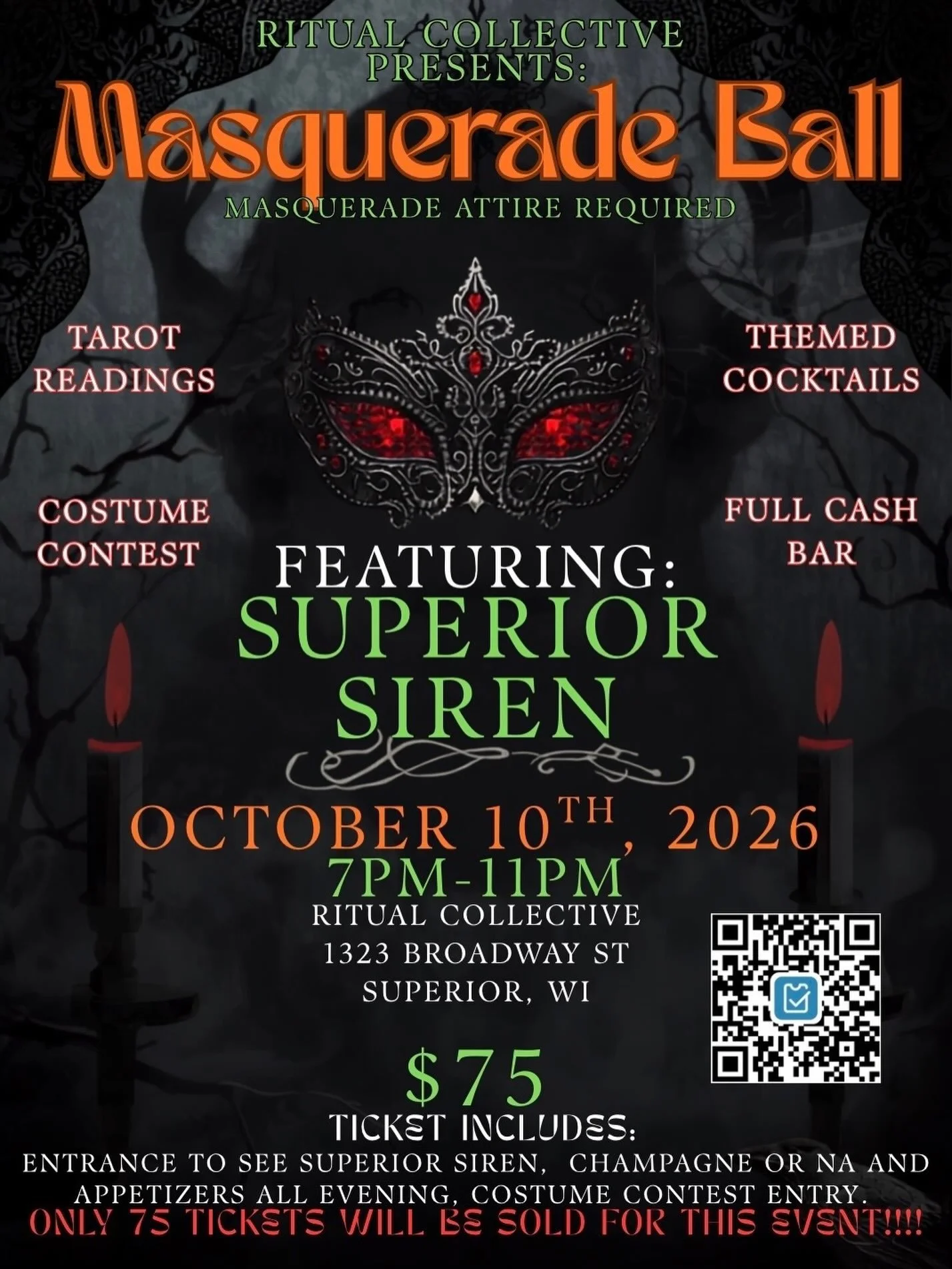 Spooky Season is here! Superior Siren performs at a special Masquerade Ball full of magic and wonder on October 10th. Don your lavish attire &amp; mysterious masks and join us at @ritualcollectivesuperior. Link in bio for tickets🔮