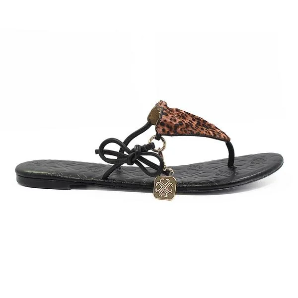 Luxtrada Sicily Mucca Bikini Thong - Saddle/Black Sandal