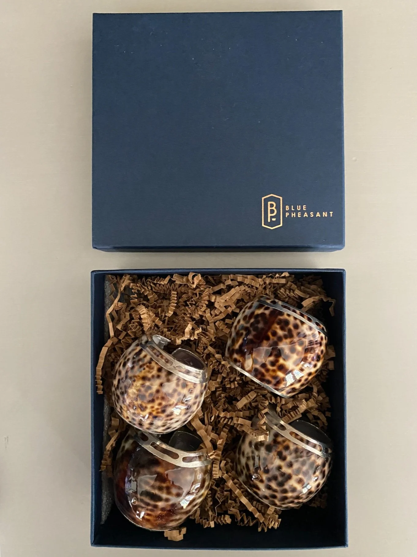 Olivia Tiger Cowrie Shell Napkin Ring/Boxed Set of 4