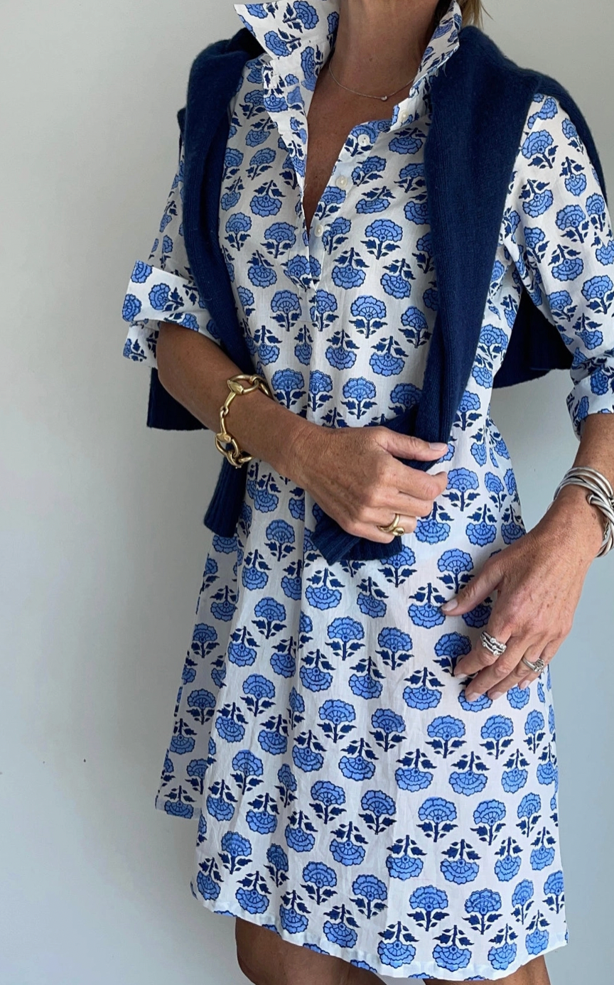 Pink Pineapple 3/4 Sleeve Sconset Block Print Dresses