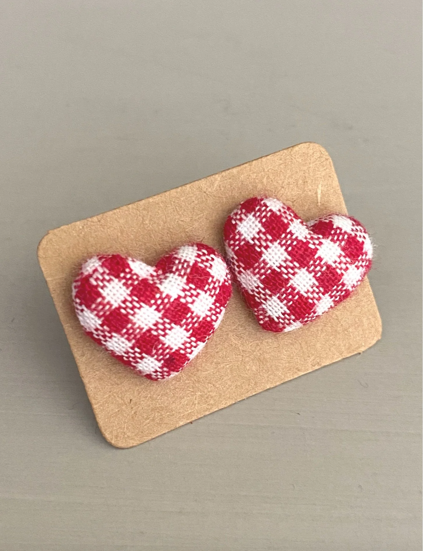 Red Plaid Heart Stud Earrings